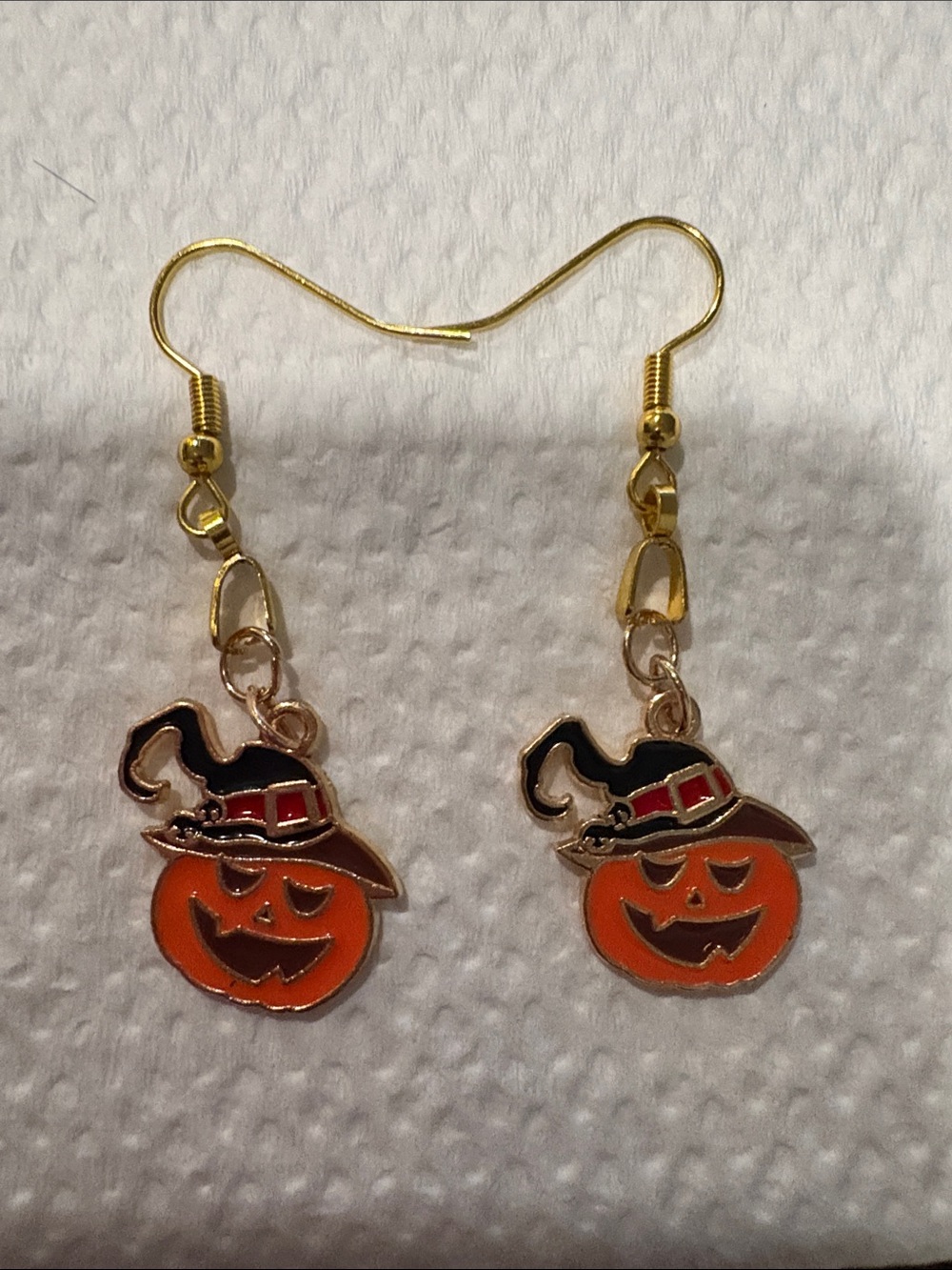 Halloween Pumpkin Witch Hat Dangle Earrings - Orange & Black